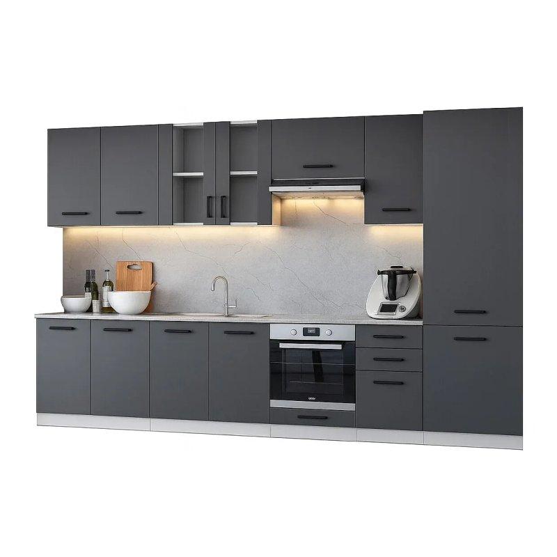 Grafit Gri Sunta 9 Parça Ankastre Fırın Bölmeli Boy Dolaplı Komple Mutfak Takımı - 320 cm - 186670