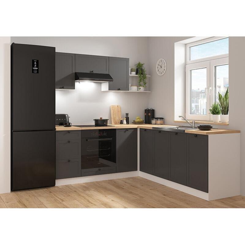 Grafit Gri ve Beyaz MDF Modüler LED Aydınlatmalı Köşe Mutfak Modeli - 200x220 cm - 186091