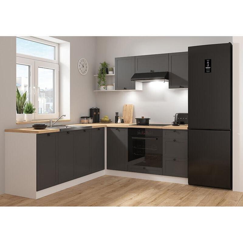 Grafit Gri ve Beyaz MDF Modüler LED Aydınlatmalı Köşe Mutfak Modeli - 200x220 cm - 186091