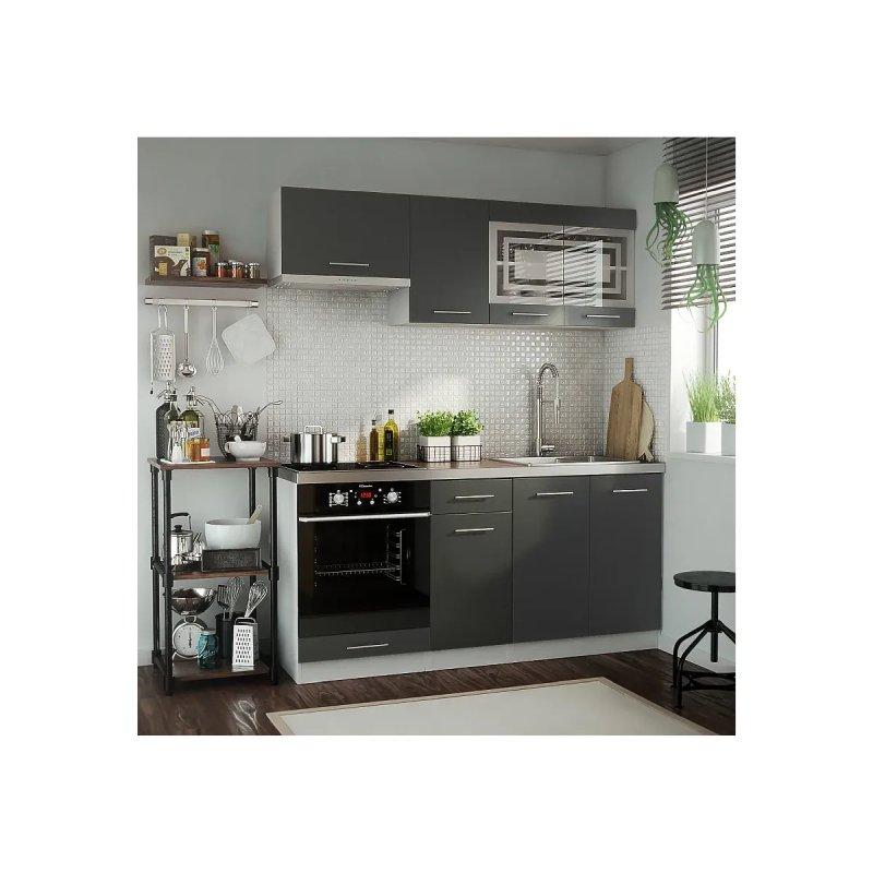 Grafit Mat MDF Cam Kapaklı Ankastre Fırın Bölmeli 6 Parça Mutfak Modeli - 180 cm - 186598