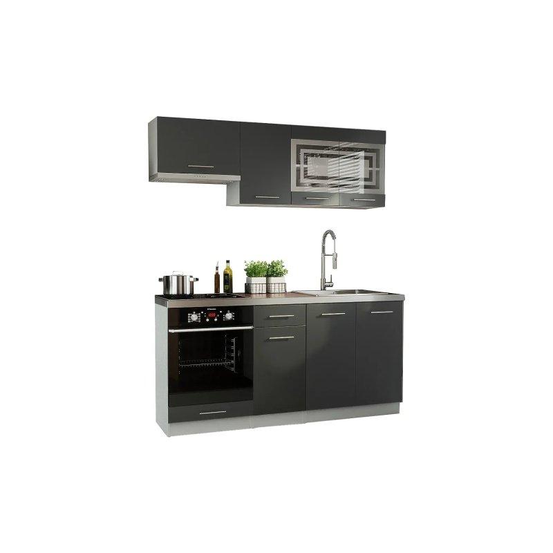 Grafit Mat MDF Cam Kapaklı Ankastre Fırın Bölmeli 6 Parça Mutfak Modeli - 180 cm - 186598