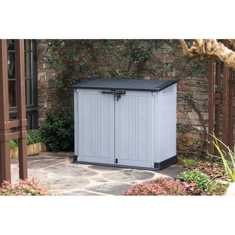 Grafit Reçine Hidrolik Kapaklı Kilitlenebilir Bahçe Dolabı - 133x72x114 cm - 163324