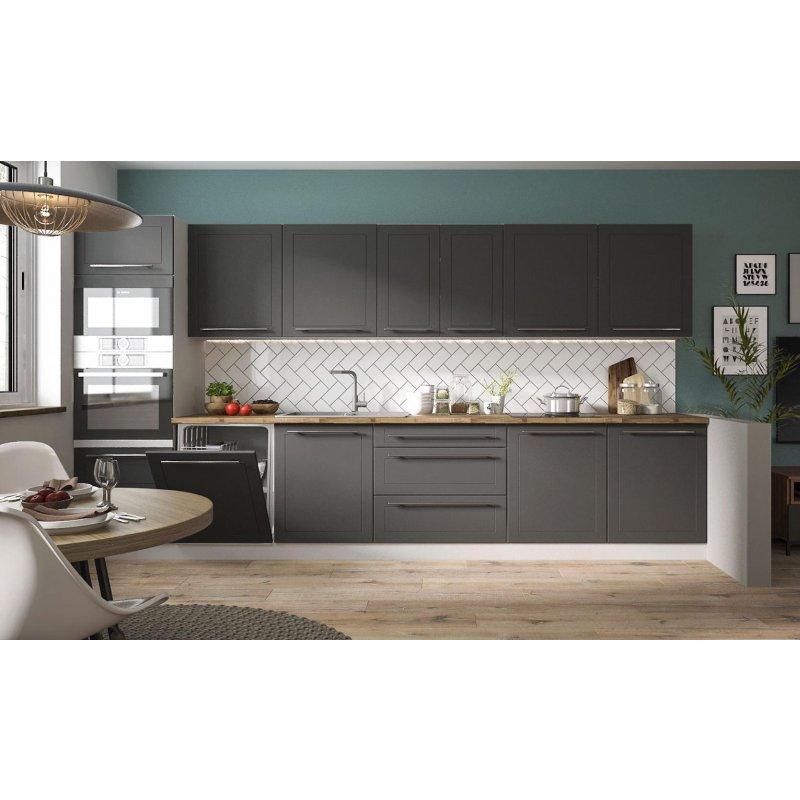 Grafit ve Gri MDF Soft-Close Çerçeveli Kapaklı 11 Parçalı Mutfak Modeli - 380 cm - 185306