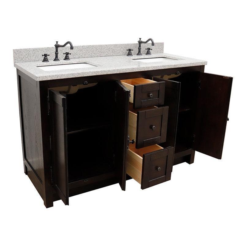 Granit Tezgahlı Masif Dişbudak Ahşap Çift Hazneli Banyo Lavabo Dolabı - 140 cm - 199464