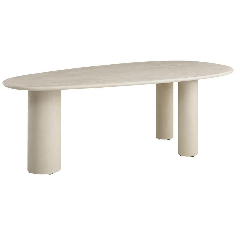 Grej Mikro Beton Yüzeyli Oval Silindir Ayaklı Bohem Yemek Masası - 230x120 cm - 236931