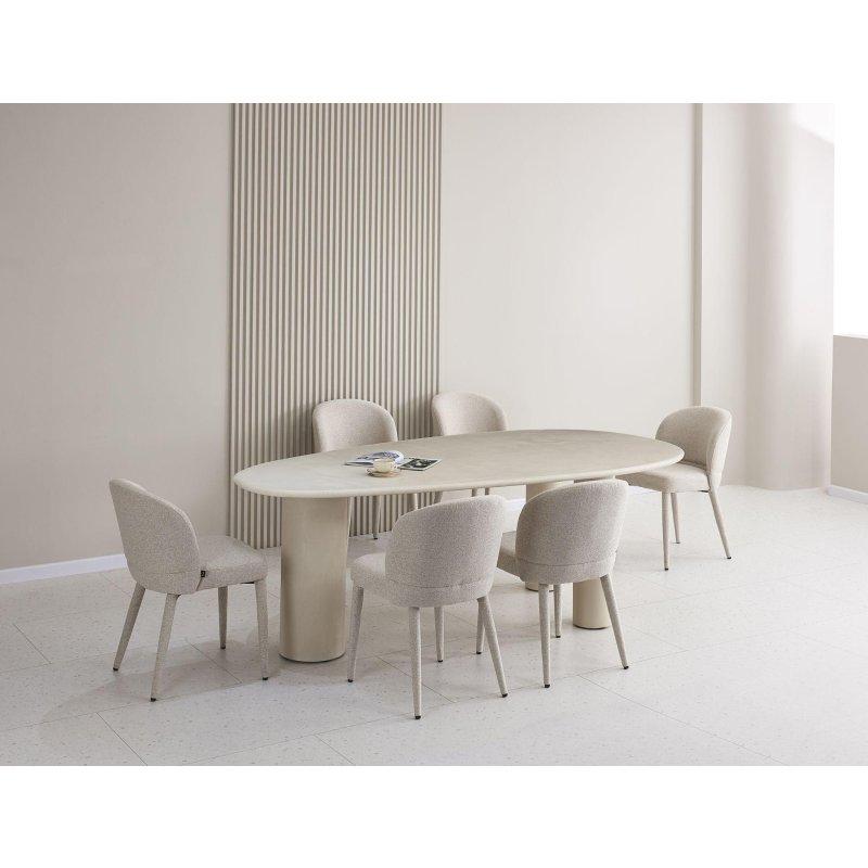 Grej Mikro Beton Yüzeyli Oval Silindir Ayaklı Bohem Yemek Masası - 230x120 cm - 236931 Grej Mikro Beton Yüzeyli Oval Silindir Ayaklı Bohem Yemek Masası - 230x120 cm - 236931