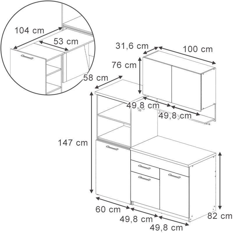 Grej Suntalam Uzatılabilir Masalı Mutfak Modeli - 160 cm - 185968