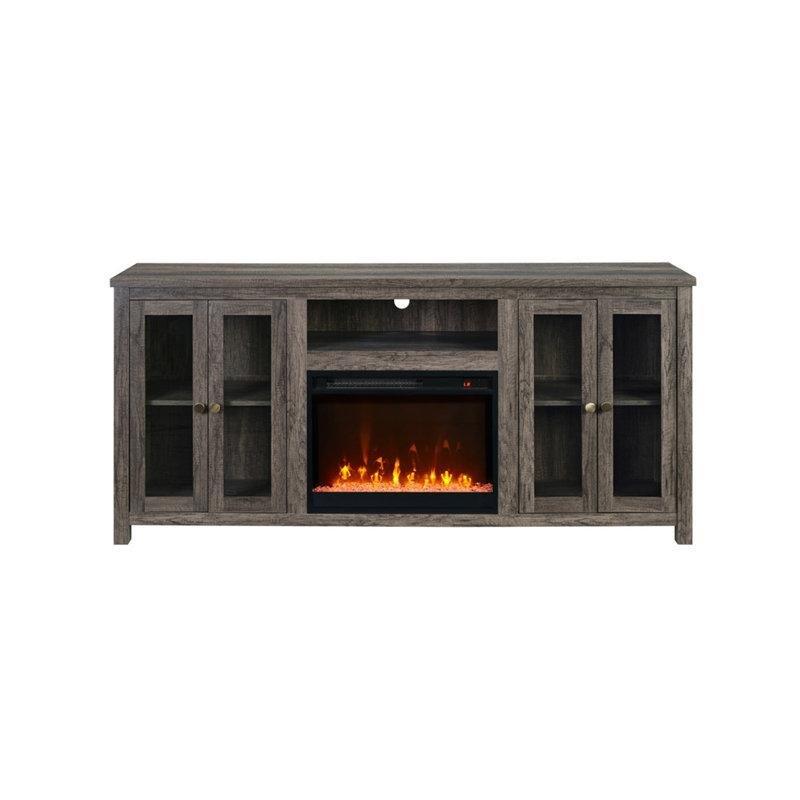 Gri Ahşap LED Işıklı Isıtıcılı Şömineli TV Ünitesi - 178 cm - 219964