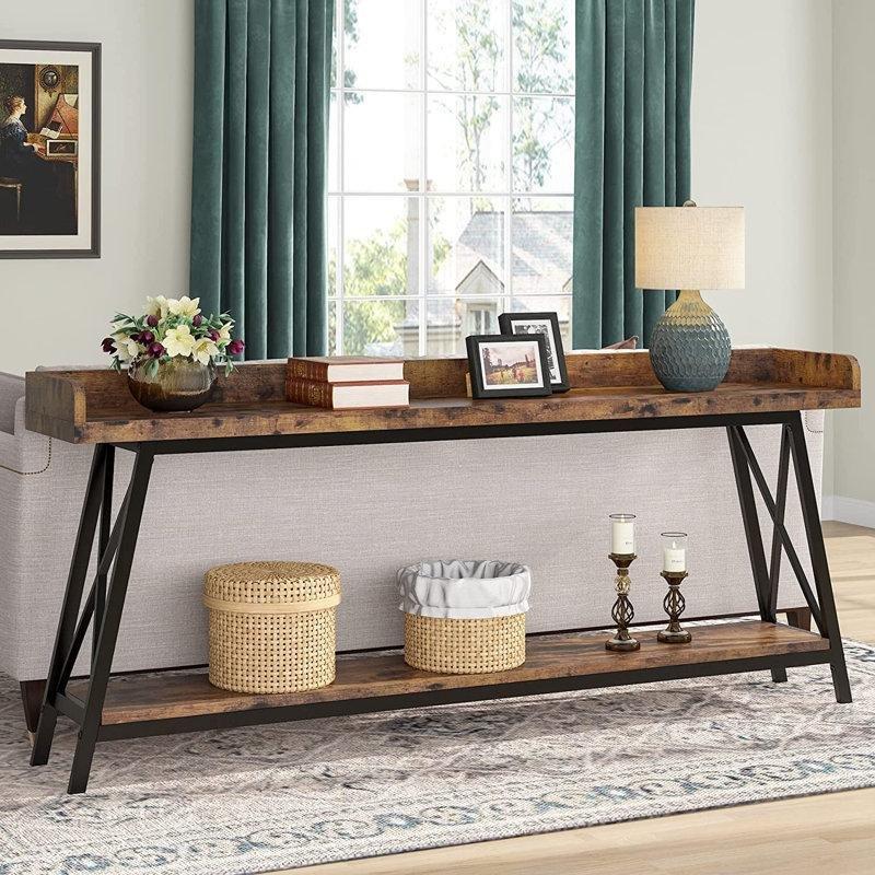 Gri Ahşap Metal Raflı Endüstriyel Koltuk Arkası Dresuar - 180 cm - 218410