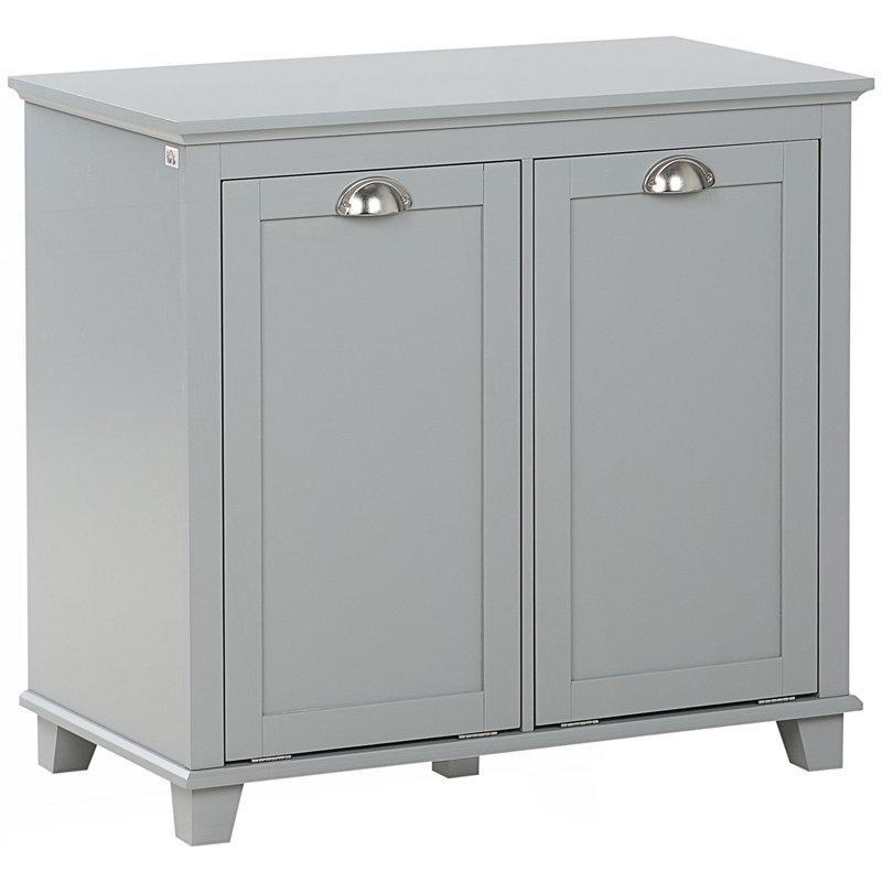 Gri Ahşap Öne Açılır Dolaplı Çamaşır Sepeti - 77 cm - 187251