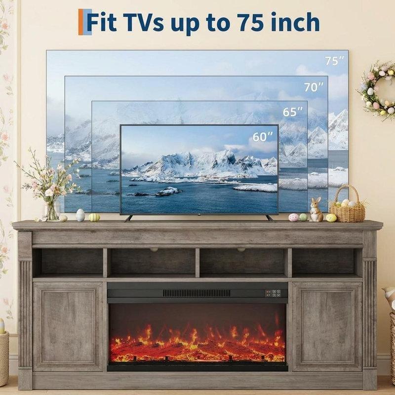 Gri Ahşap Şömineli Ayarlanabilir Raflı 2 Kapaklı TV Ünitesi - 171 cm - 219925