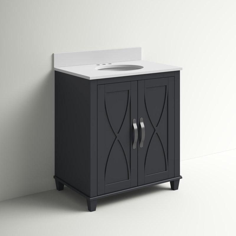 Gri Ahşap Taş Tezgahlı Ayaklı Banyo Lavabo Dolabı - 76 cm - 201181