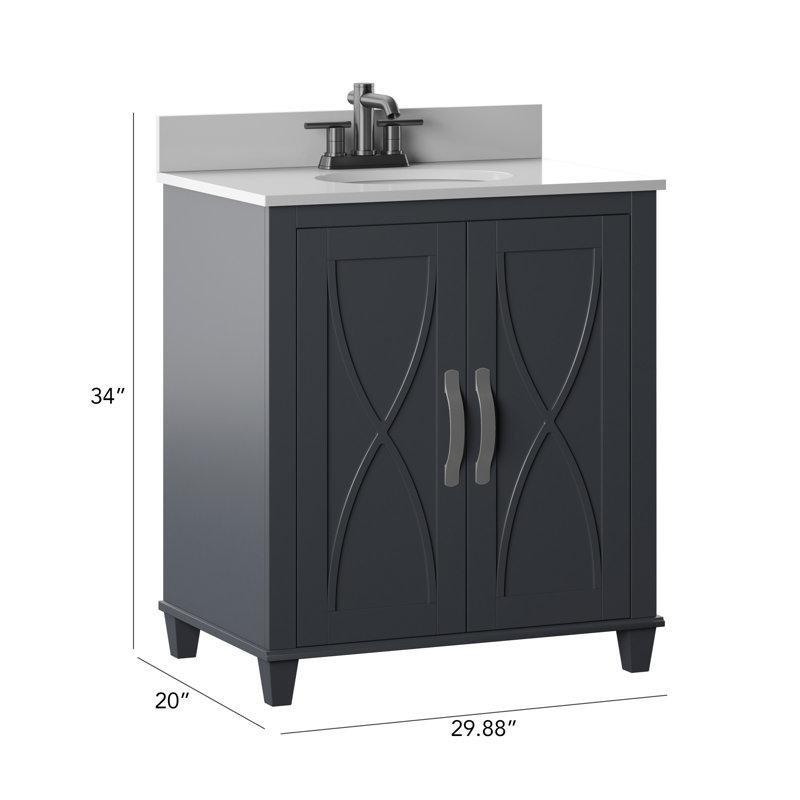 Gri Ahşap Taş Tezgahlı Ayaklı Banyo Lavabo Dolabı - 76 cm - 201181