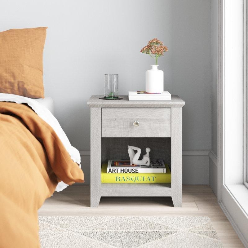 Gri Ahşap Tek Çekmeceli Raflı Komodin - 50x43 cm - 224556
