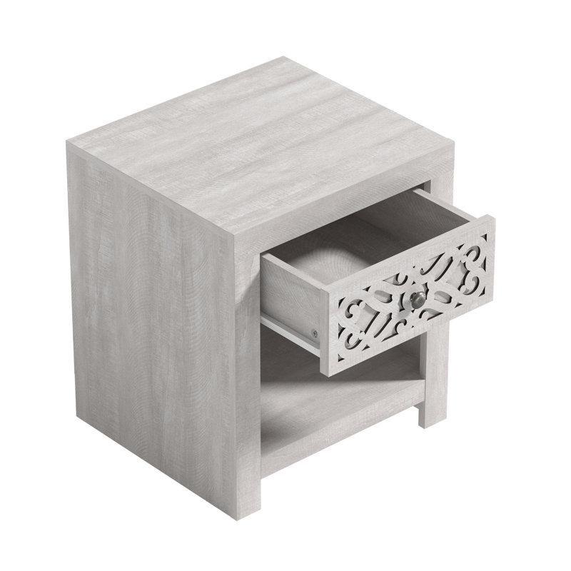 Gri Ahşap Tek Çekmeceli Raflı Komodin - 52x46x41 cm - 223421