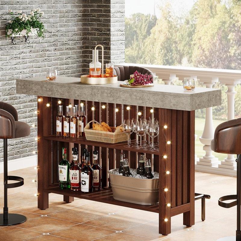 Gri Ahşap ve Metal Raflı Ayak Dayamalı Bar Masası - 160 cm - 232024