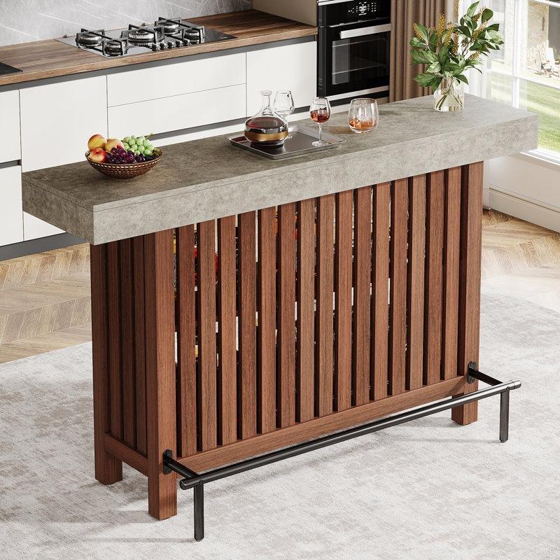 Gri Ahşap ve Metal Raflı Ayak Dayamalı Bar Masası - 160 cm - 232024