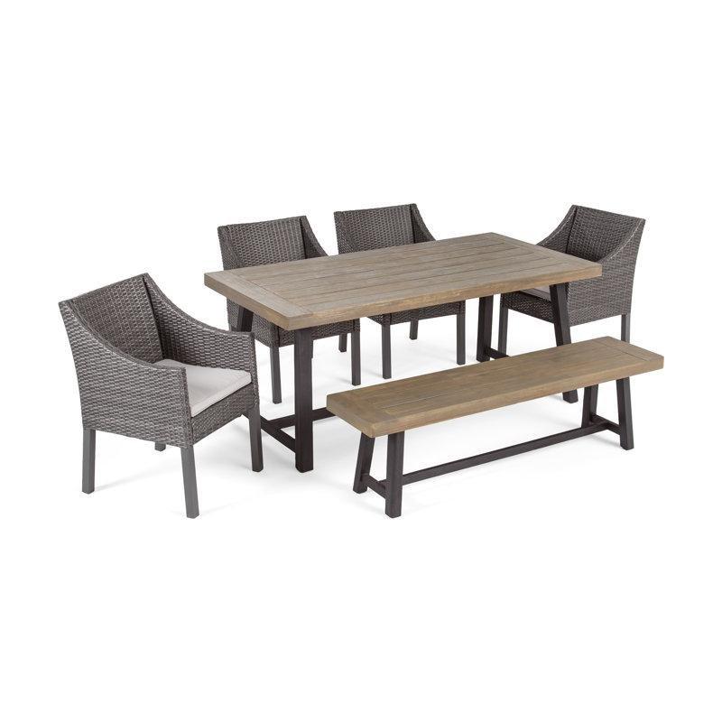 Gri Akasya Ağacı ve Hasır Minderli İstiflenebilir Dikdörtgen Bahçe Masa Takımı - 180x91 cm - 213738