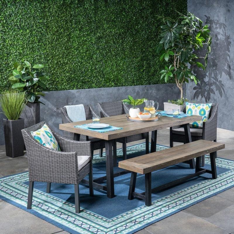 Gri Akasya Ağacı ve Hasır Minderli İstiflenebilir Dikdörtgen Bahçe Masa Takımı - 180x91 cm - 213738