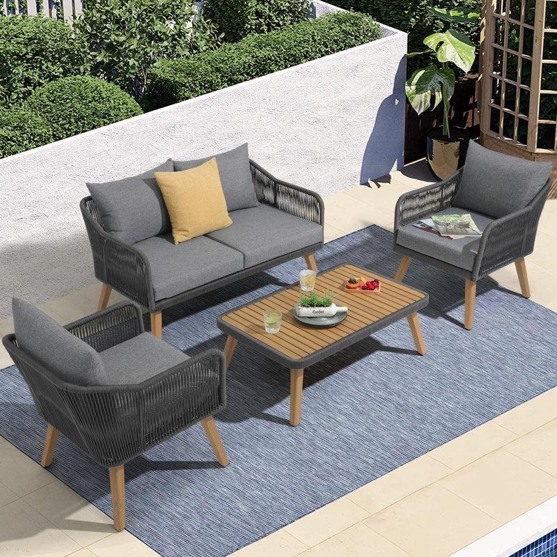 Gri Akasya Ahşap ve Çelik Minderli 4 Kişilik Bahçe Takımı - 212796