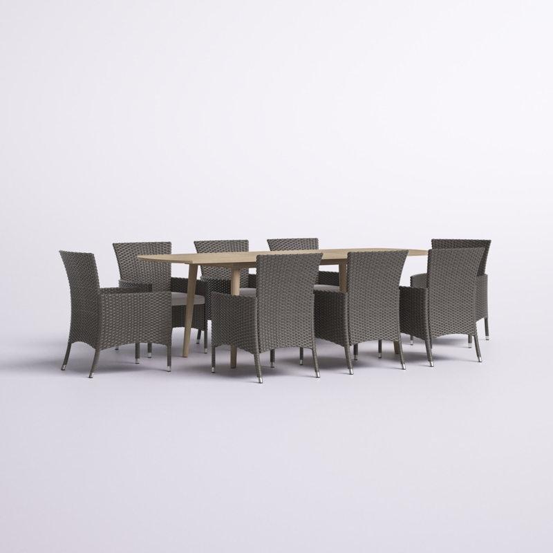 Gri Akasya Ahşap ve PE Hasır Açılır Minderli 8 Kişilik Bahçe Masa Takımı - 214191