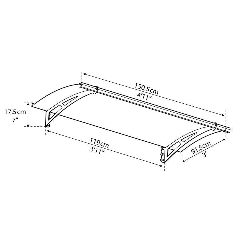Gri Akrilik Panelli Alüminyum Çerçeveli Dışbükey Kapı Üstü Sundurma - 150x92 cm - 165949