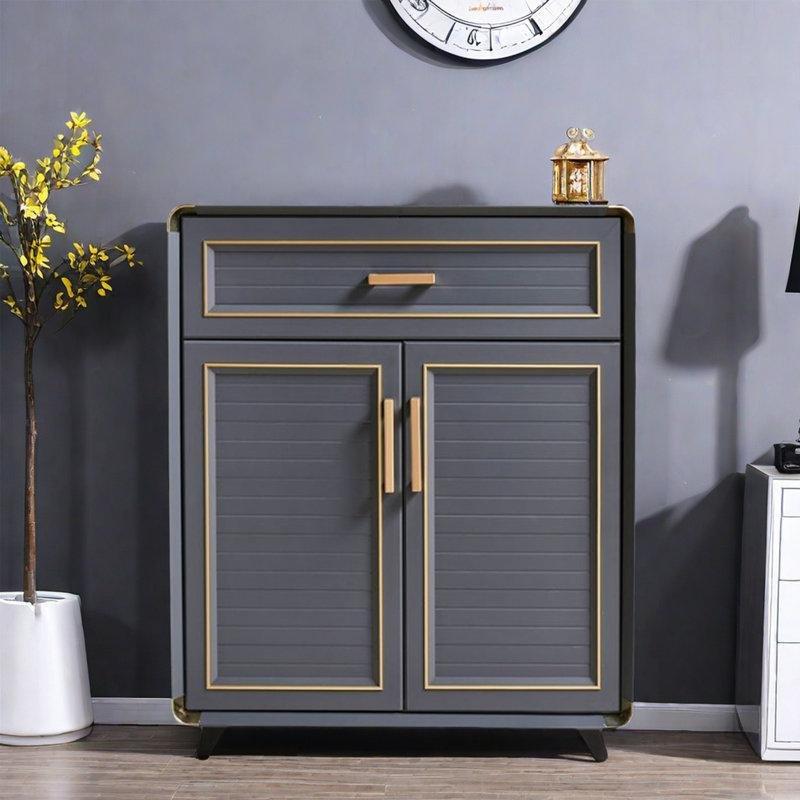 Gri Alüminyum Alaşım Çekmeceli Çift Kapaklı Ayakkabılık - 60 cm - 228742