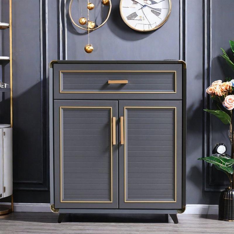 Gri Alüminyum Alaşım Çekmeceli Çift Kapaklı Ayakkabılık - 60 cm - 228742