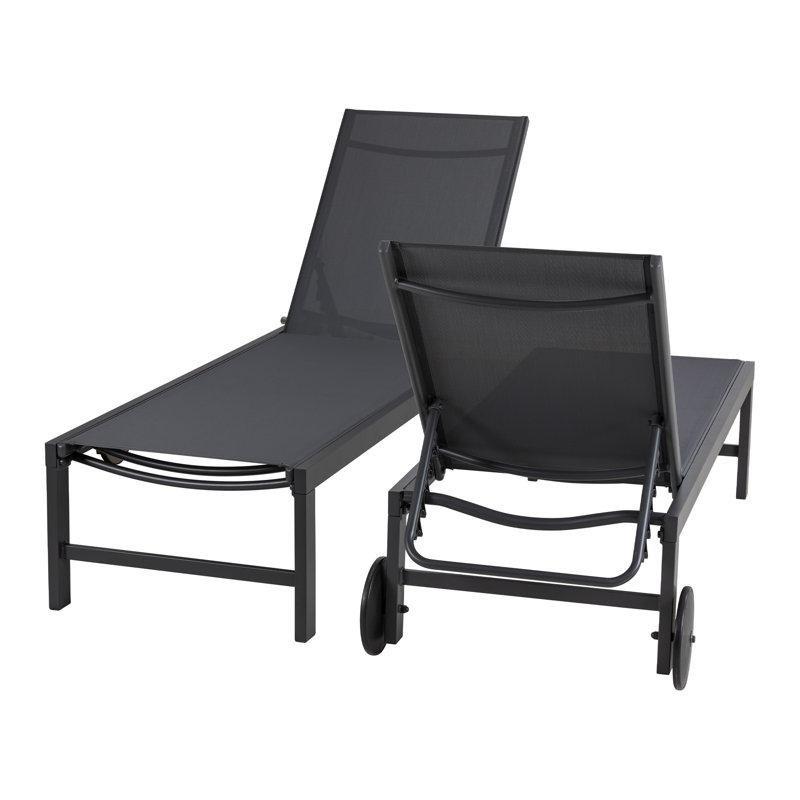 Gri Alüminyum Katlanır Tekerlekli Ayarlanabilir Sırtlı Şezlong Seti - 147 cm - 171439