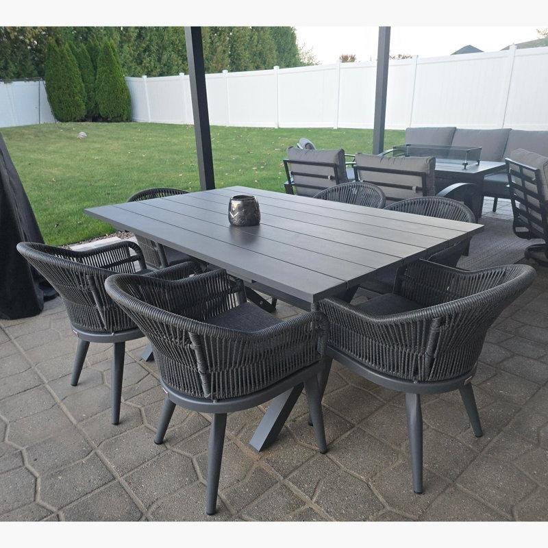 Gri Alüminyum Rattan Minderli 6 Kişilik Bahçe Masa Takımı - 214986