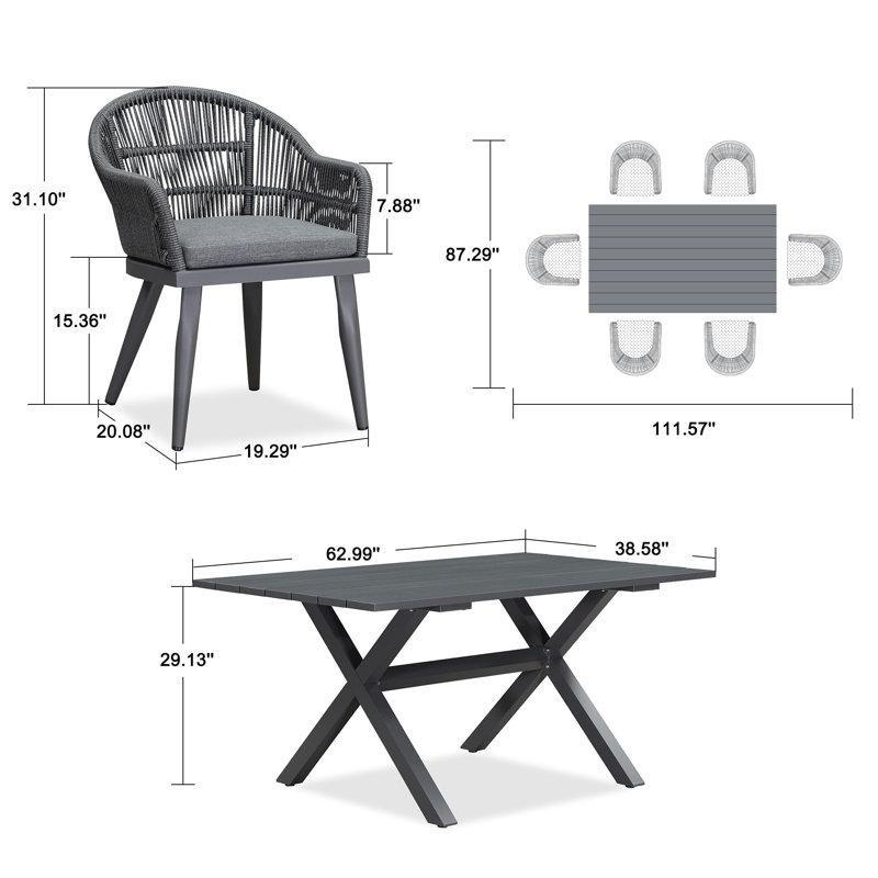 Gri Alüminyum Rattan Minderli 6 Kişilik Bahçe Masa Takımı - 214986