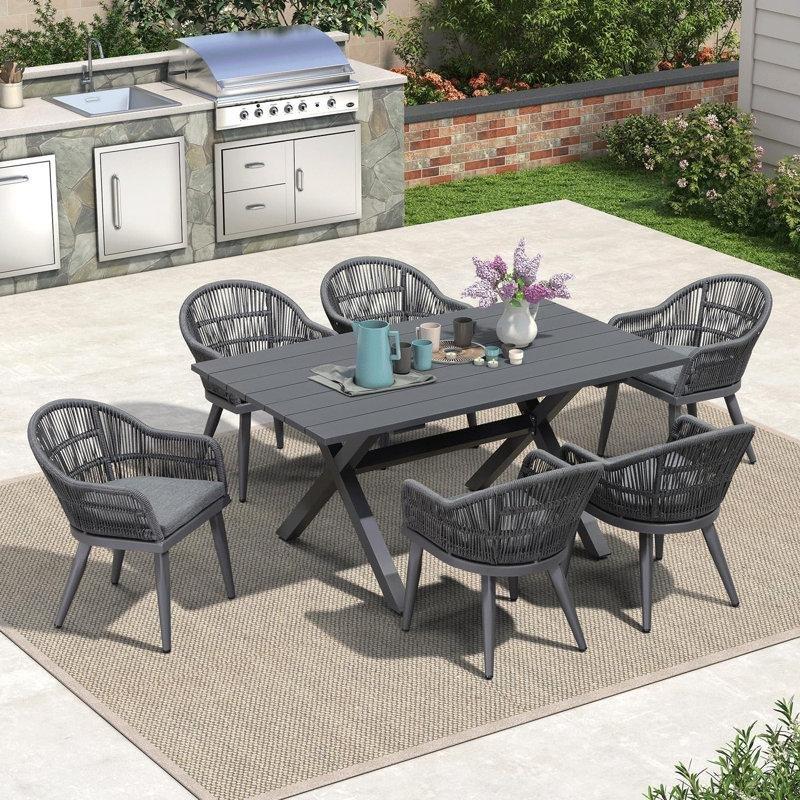 Gri Alüminyum Rattan Minderli 6 Kişilik Bahçe Masa Takımı - 214986