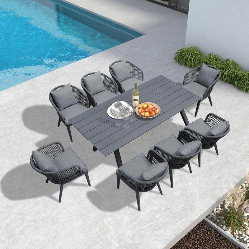 Gri Alüminyum Rattan Minderli 8 Kişilik Bahçe Masa Takımı - 213934