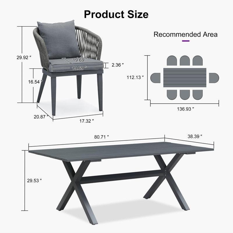 Gri Alüminyum Rattan Minderli 8 Kişilik Bahçe Masa Takımı - 213934