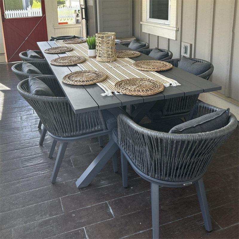 Gri Alüminyum Rattan Minderli 8 Kişilik Bahçe Masa Takımı - 213934