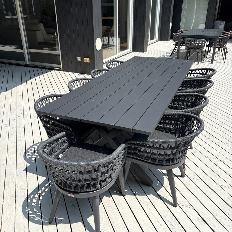 Gri Alüminyum ve PE Rattan Minderli 10 Kişilik Dikdörtgen Bahçe Masa Takımı - 250x98 cm - 215797