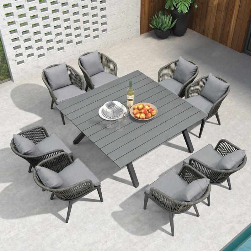 Gri Alüminyum ve Rattan 8 Kişilik Minderli Kare Bahçe Masa Takımı - 155x155 cm - 213817