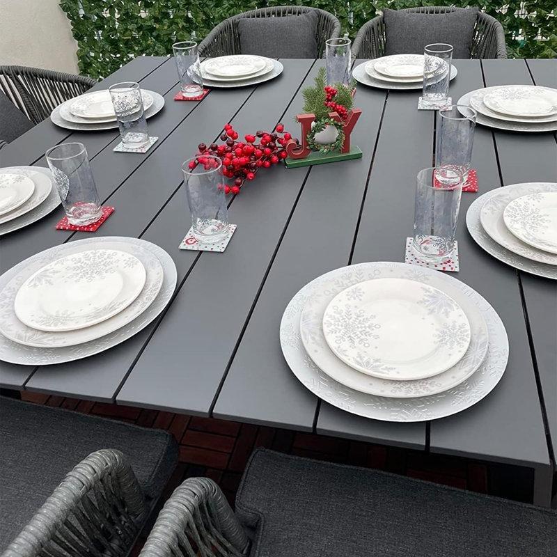 Gri Alüminyum ve Rattan 8 Kişilik Minderli Kare Bahçe Masa Takımı - 155x155 cm - 213817