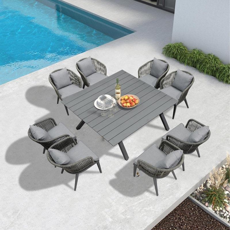 Gri Alüminyum ve Rattan 8 Kişilik Minderli Kare Bahçe Masa Takımı - 155x155 cm - 213817