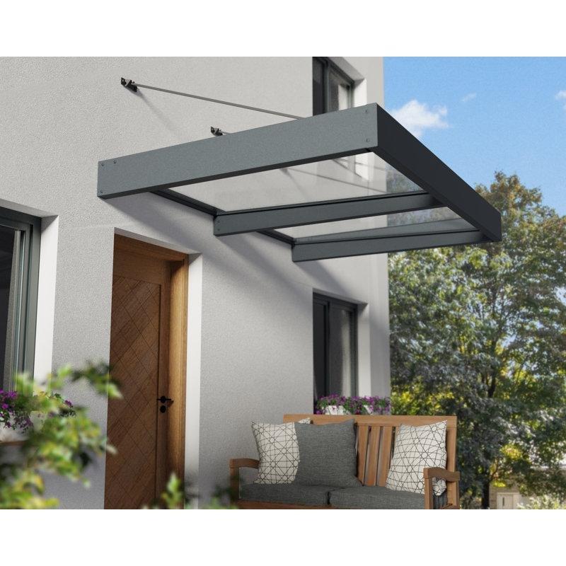 Gri Alüminyum ve Şeffaf Akrilik Modern UV Korumalı Kapı Üstü Sundurma - 193x140 cm - 165793