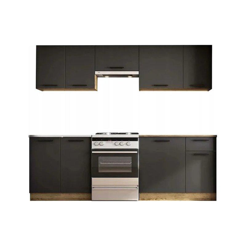 Gri Antrasit Meşe Desenli Tezgahlı MDF 9 Kapaklı Mutfak Modeli - 240 cm - 186613