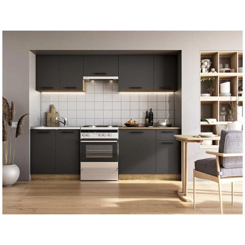 Gri Antrasit Meşe Desenli Tezgahlı MDF 9 Kapaklı Mutfak Modeli - 240 cm - 186613