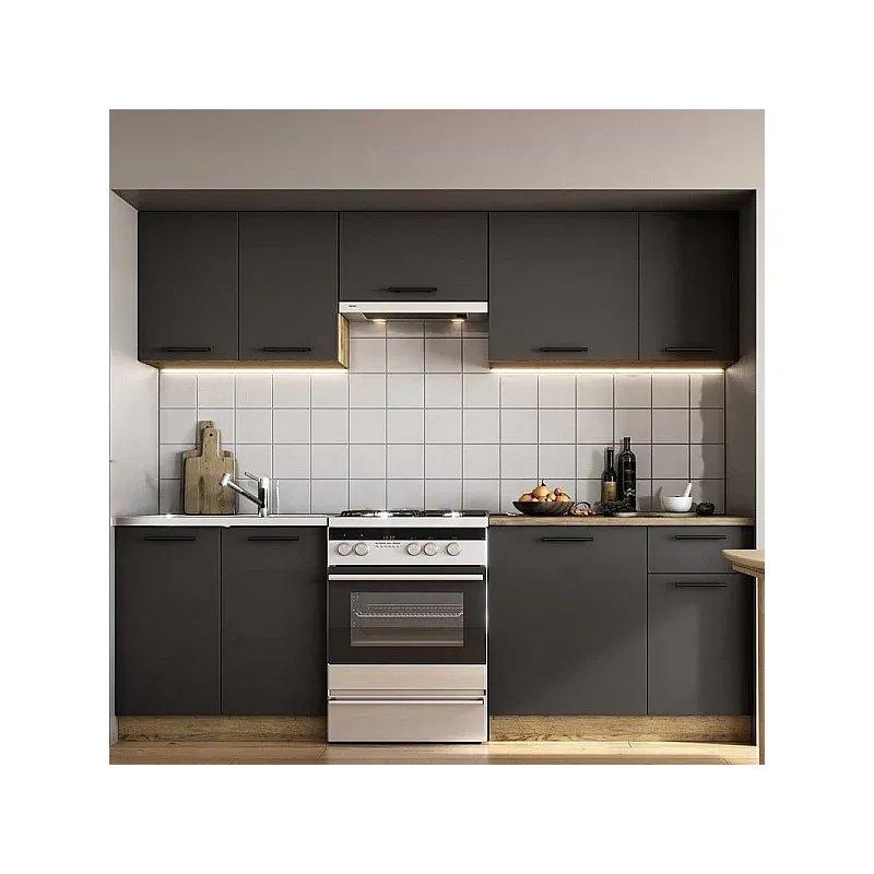 Gri Antrasit Meşe Desenli Tezgahlı MDF 9 Kapaklı Mutfak Modeli - 240 cm - 186613