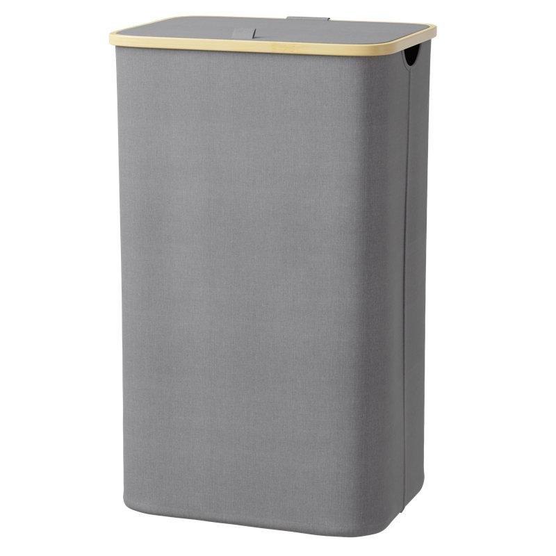 Gri Bambu Kuluplu Kapaklı Katlanabilir 110L Çamaşır Sepeti - 74x45x34 cm - 187667