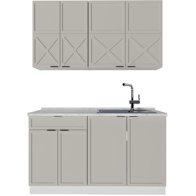 Gri Bej ve Beyaz MDF Kapaklı Soft-Close Menteşeli Mutfak Modeli - 140 cm - 186261