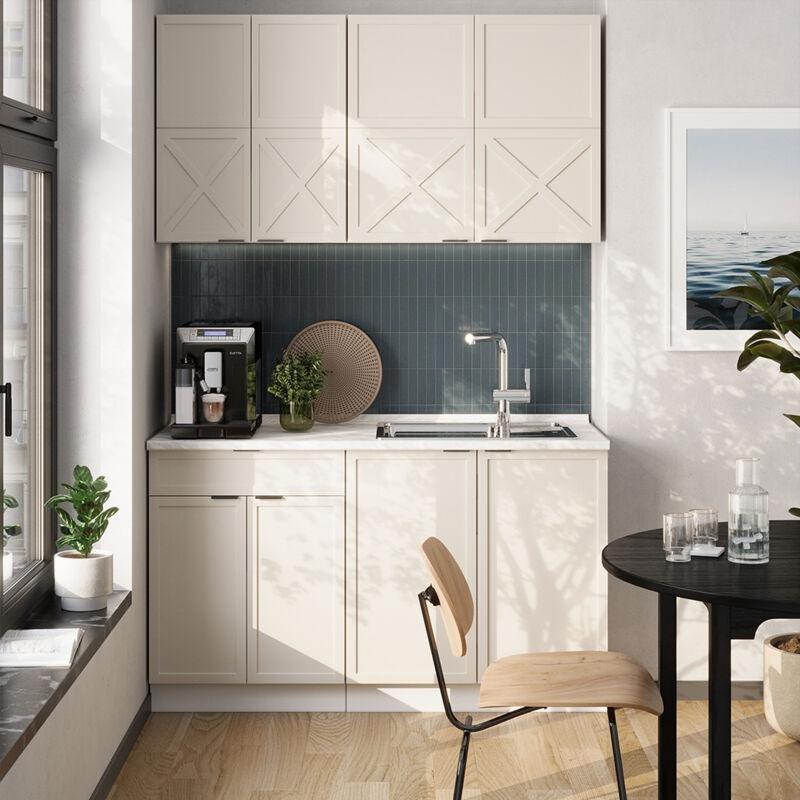 Gri Bej ve Beyaz MDF Kapaklı Soft-Close Menteşeli Mutfak Modeli - 140 cm - 186261