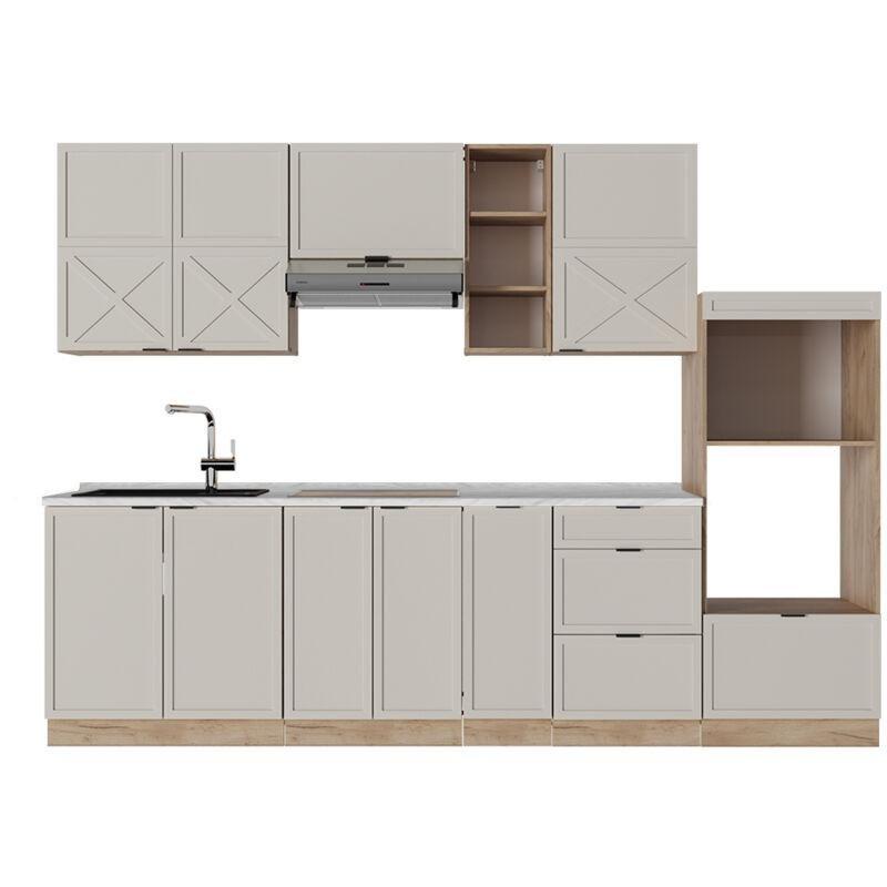 Gri Bej ve Gold Meşe Rengi MDF Modüler Yavaş Kapanan Mutfak Modeli - 280 cm - 186364