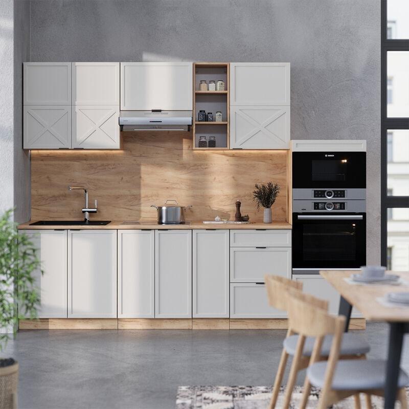 Gri Bej ve Gold Meşe Rengi MDF Modüler Yavaş Kapanan Mutfak Modeli - 280 cm - 186364