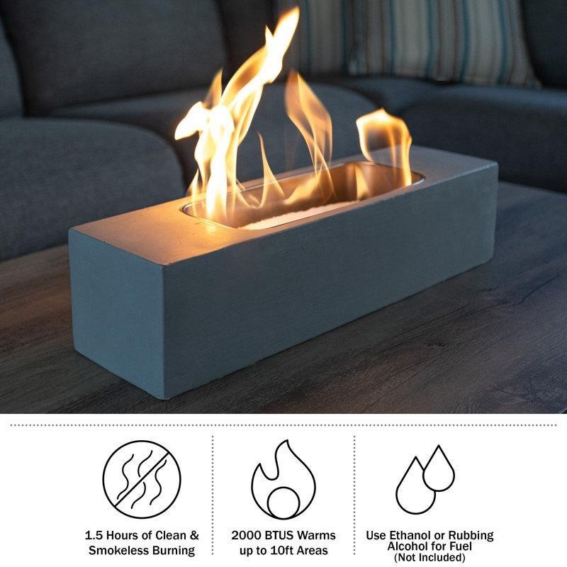 Gri Beton Dikdörtgen Dumansız Masaüstü Bioethanol Şömine - 46 cm - 188181
