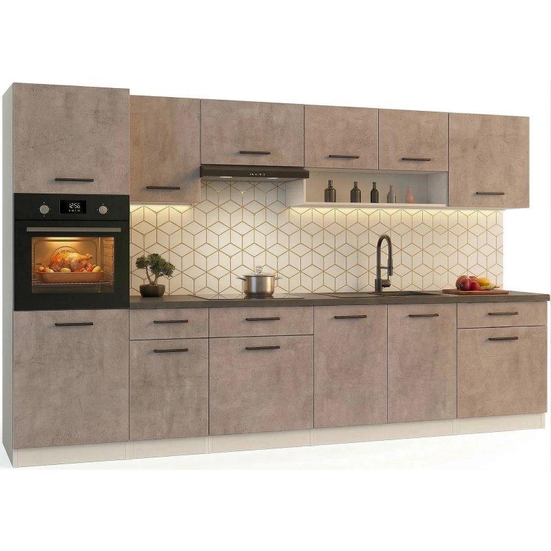 Gri Beton Fırın Bölmeli 18 mm 9 Parça Mutfak Modelleri - 300 cm - 186676